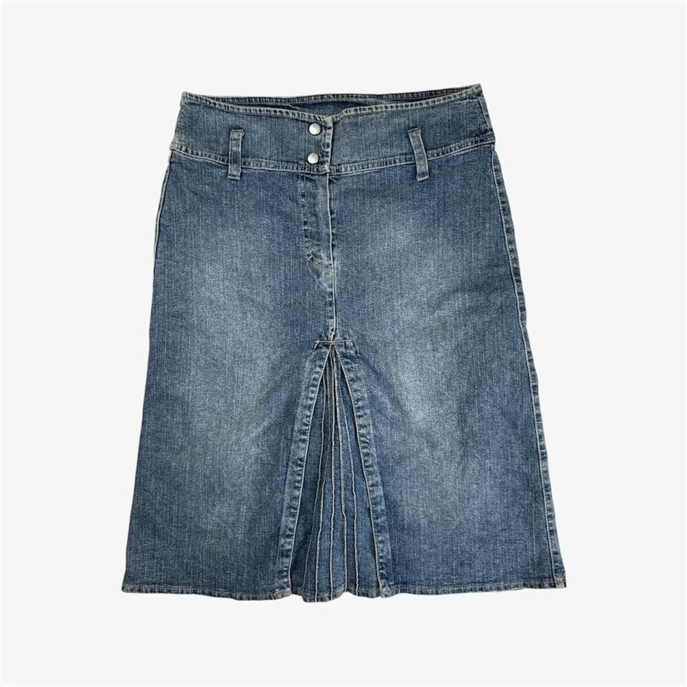 Low-rise euro vintage denim midi skirt pleated - size EU 44 - fits like modern S